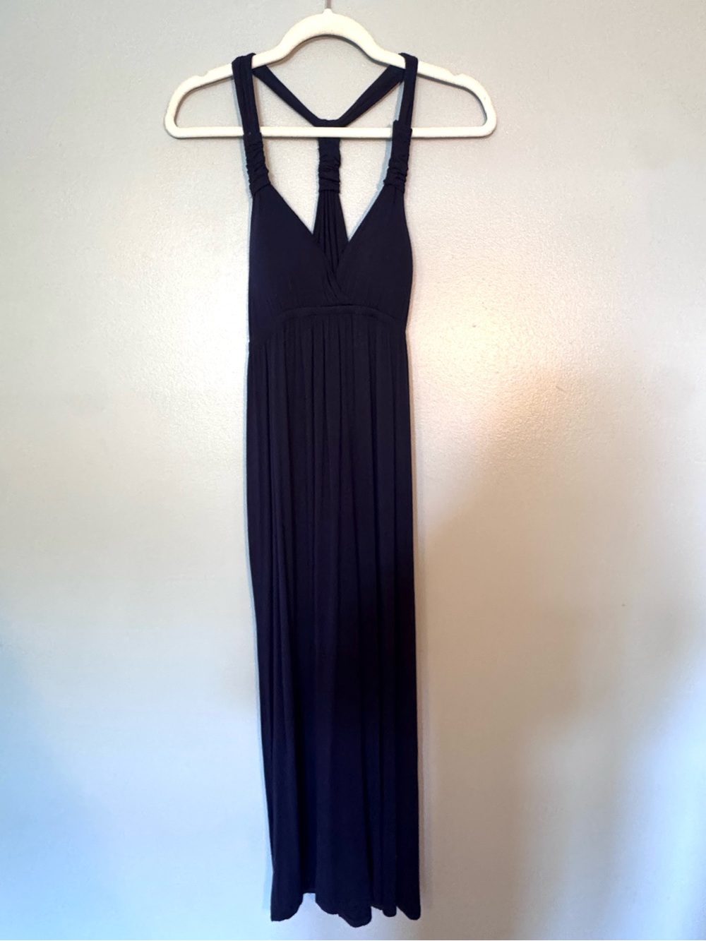 Pink Rose Dark Blue Maxi Dress with Twisted Strap Back